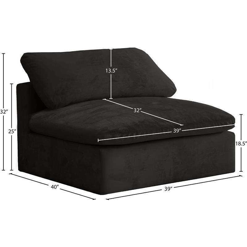 Meridian Furniture Cozy Black Velvet Modular Armless Chair