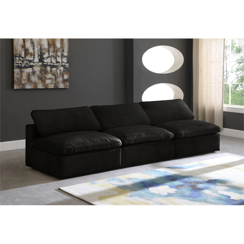 Meridian Furniture Cozy Black Velvet Modular 3 Piece Armless Sofa