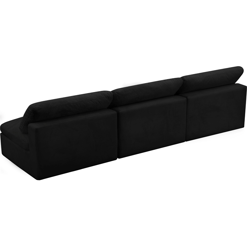 Meridian Furniture Cozy Black Velvet Modular 3 Piece Armless Sofa