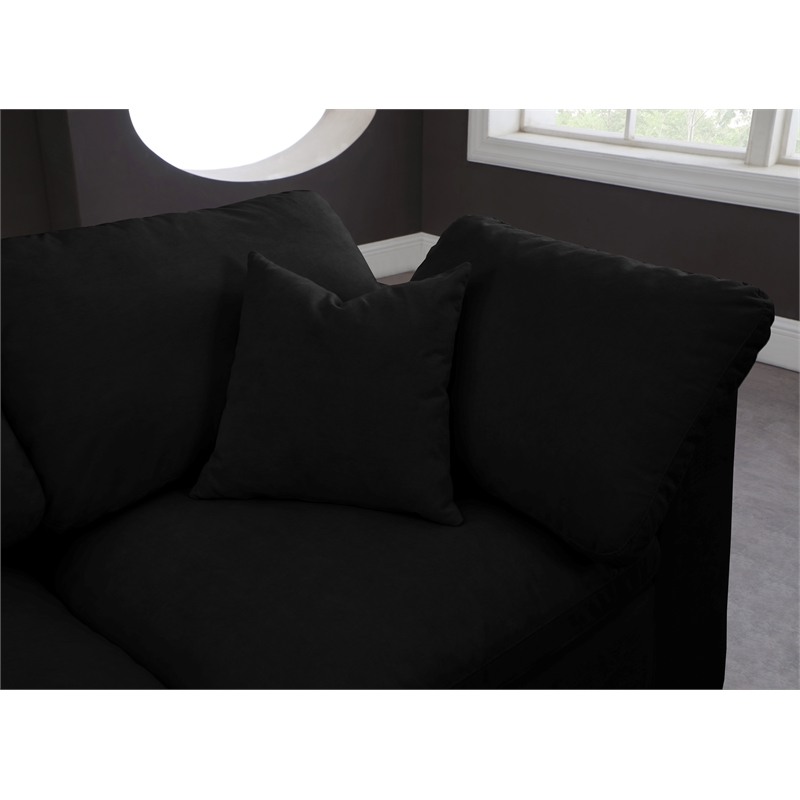 Meridian Furniture Cozy Black Velvet Modular 3 Piece Armless Sofa