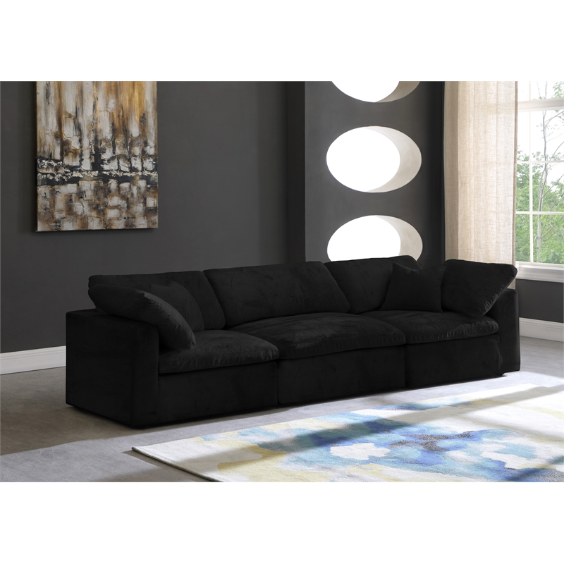 Meridian Furniture Cozy Black Velvet Modular 3 Piece Sofa