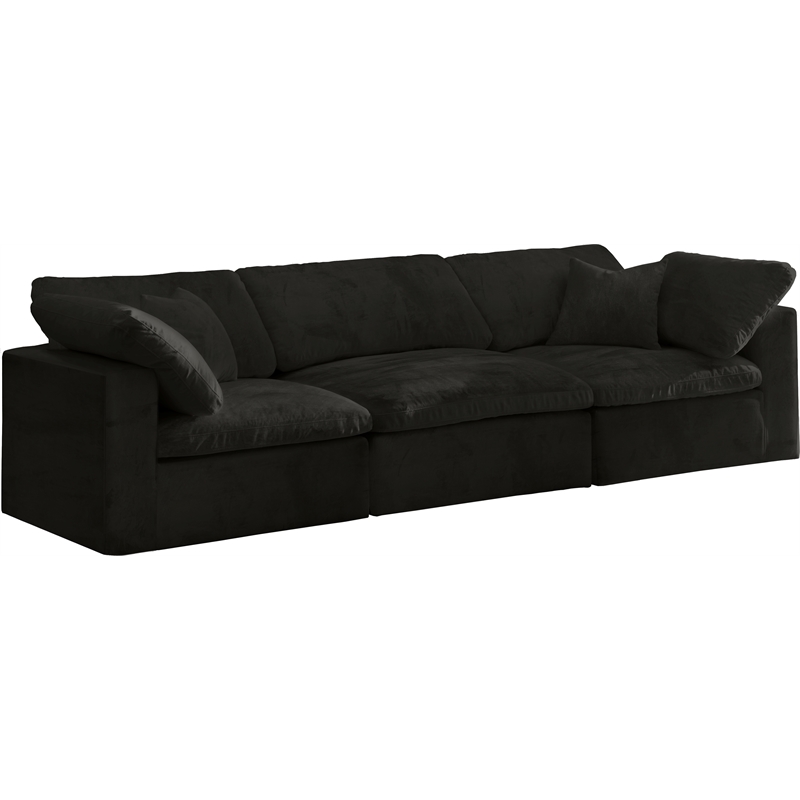 Meridian Furniture Cozy Black Velvet Modular 3 Piece Sofa