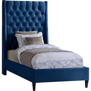 Meridian Furniture Fritz Navy Velvet Twin Bed