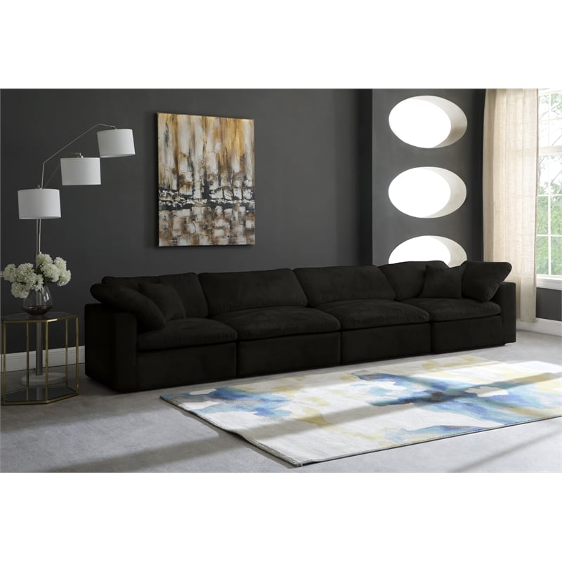 Meridian Furniture Cozy Black Velvet Modular 4 Piece Sofa