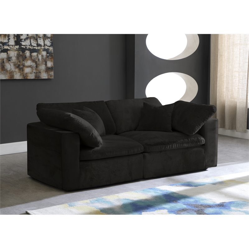 Meridian Furniture Cozy Black Velvet Modular 2 Piece Loveseat
