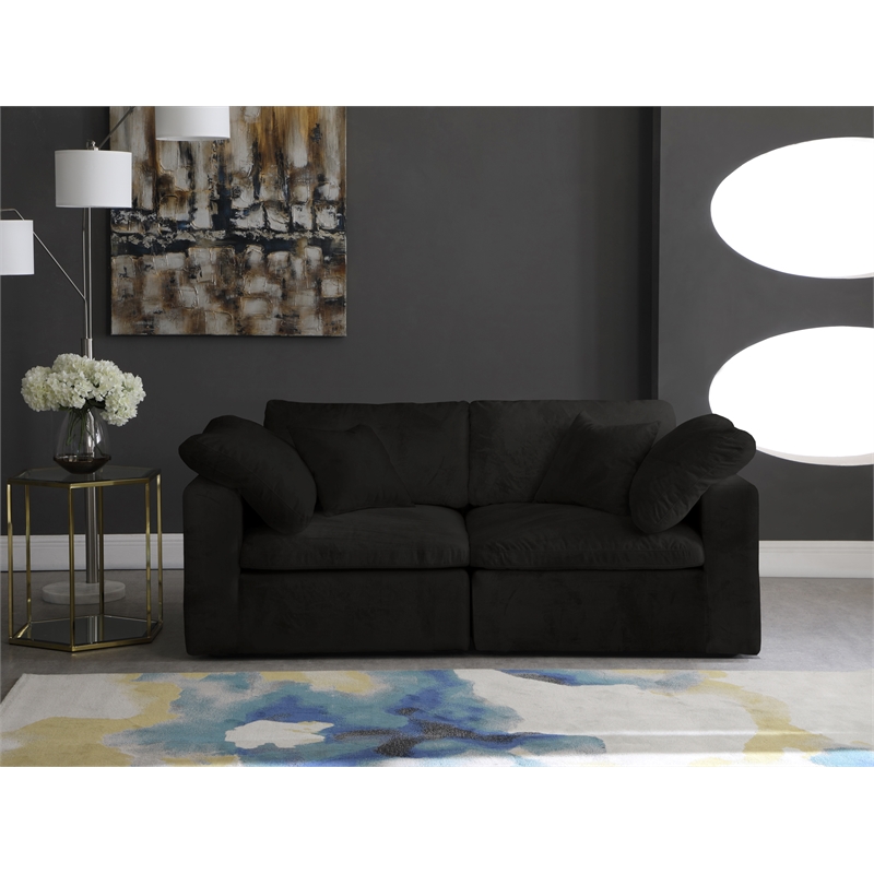Meridian Furniture Cozy Black Velvet Modular 2 Piece Loveseat