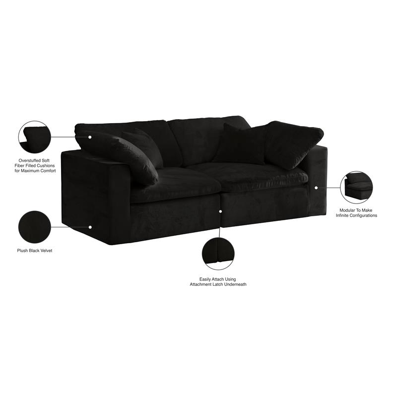 Meridian Furniture Cozy Black Velvet Modular 2 Piece Loveseat