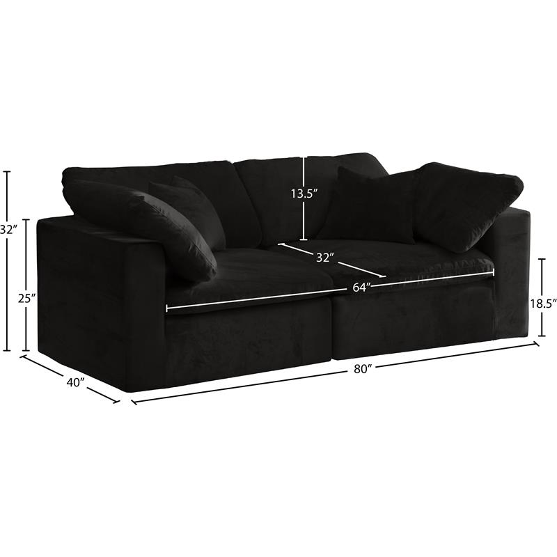 Meridian Furniture Cozy Black Velvet Modular 2 Piece Loveseat