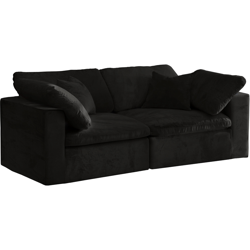Meridian Furniture Cozy Black Velvet Modular 2 Piece Loveseat