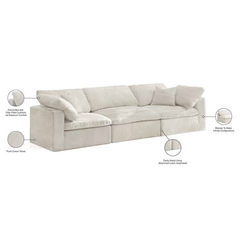 Meridian Furniture Cozy Cream Velvet Modular 3 Piece Sofa