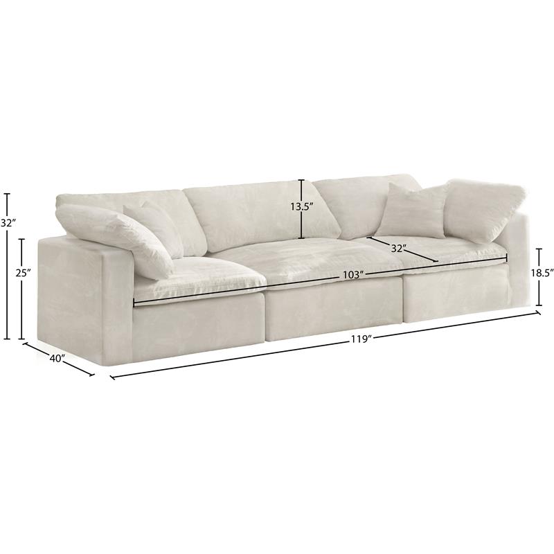 Meridian Furniture Cozy Cream Velvet Modular 3 Piece Sofa