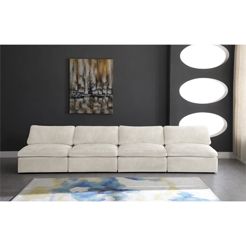 Meridian Furniture Cozy Cream Velvet Modular 4 Piece Armless Sofa
