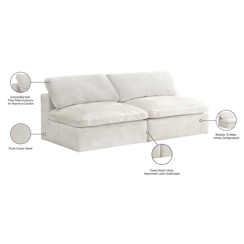 Meridian Furniture Cozy Cream Velvet Modular Armless Loveseat