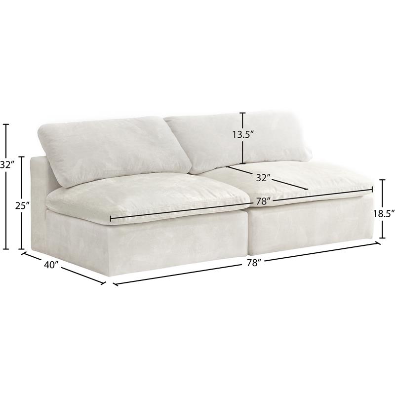 Meridian Furniture Cozy Cream Velvet Modular Armless Loveseat