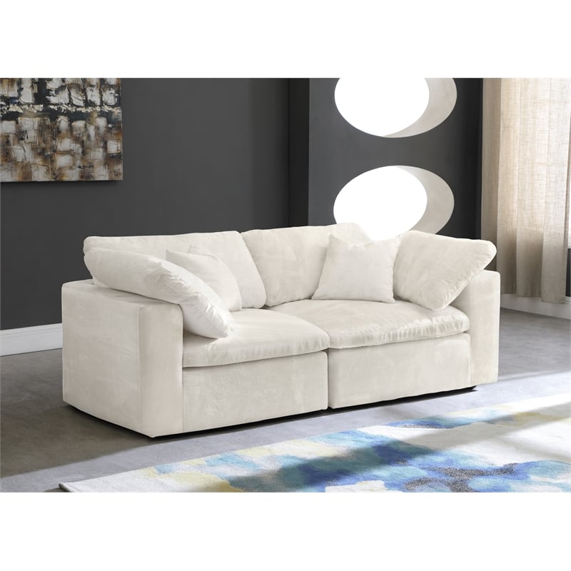 Meridian Furniture Cozy Cream Velvet Modular 2 Piece Loveseat
