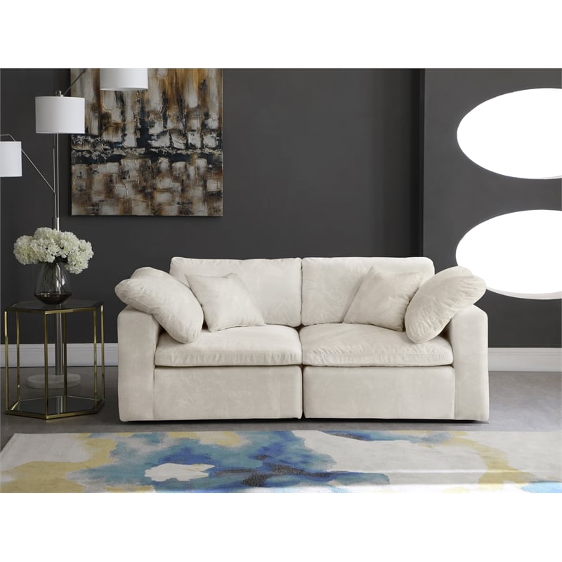 Meridian Furniture Cozy Cream Velvet Modular 2 Piece Loveseat