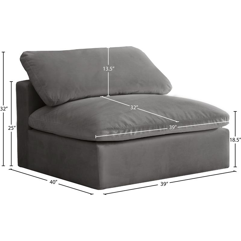 Meridian Furniture Cozy Gray Velvet Modular Armless Chair