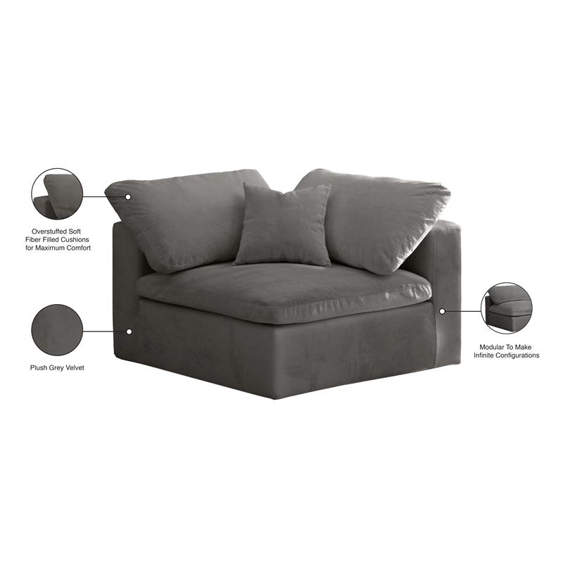 Meridian Furniture Cozy Gray Velvet Modular Corner Chair