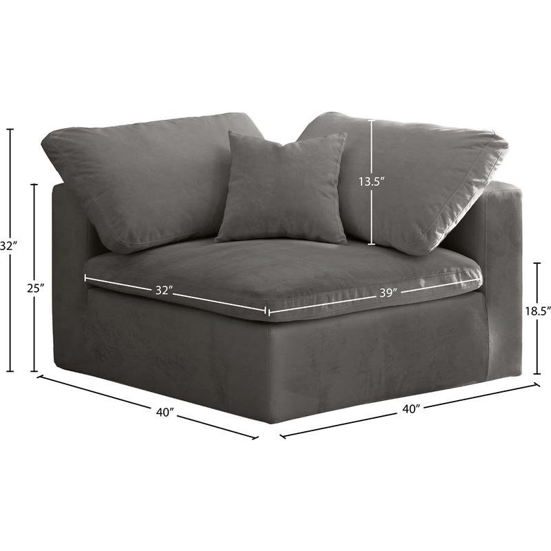 Meridian Furniture Cozy Gray Velvet Modular Corner Chair