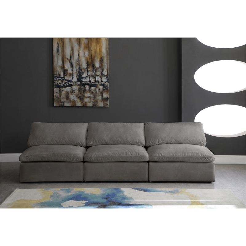 Meridian Furniture Cozy Gray Velvet Modular 3 Piece Armless Sofa