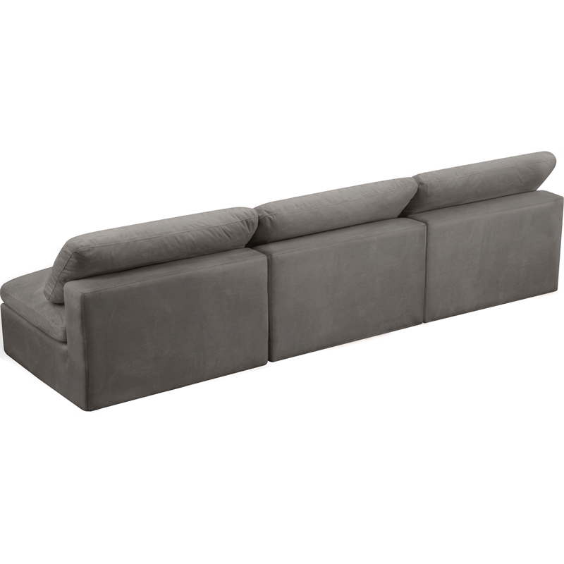 Meridian Furniture Cozy Gray Velvet Modular 3 Piece Armless Sofa