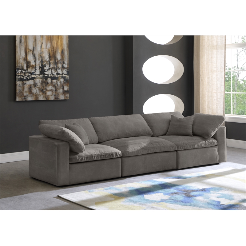 Meridian Furniture Cozy Gray Velvet Modular 3 Piece Sofa