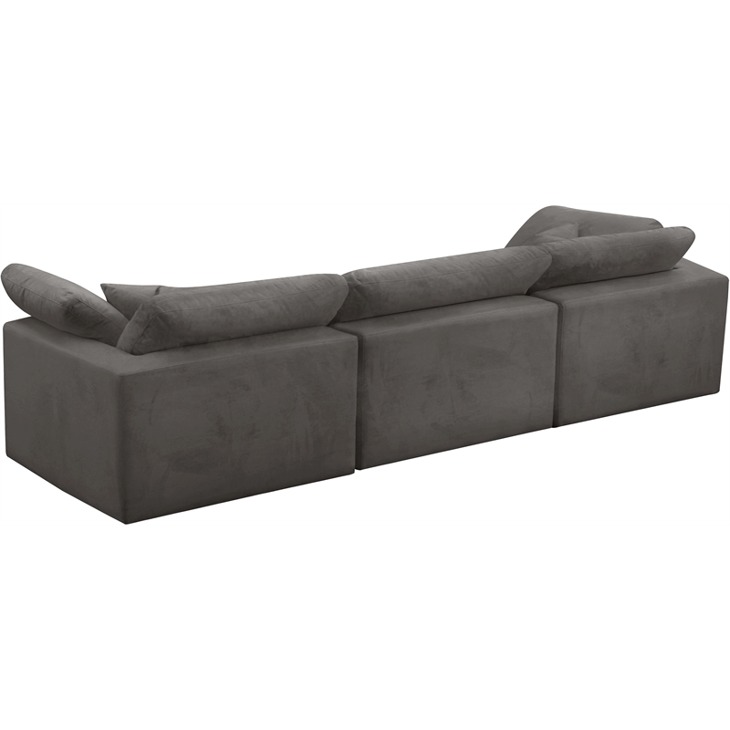 Meridian Furniture Cozy Gray Velvet Modular 3 Piece Sofa