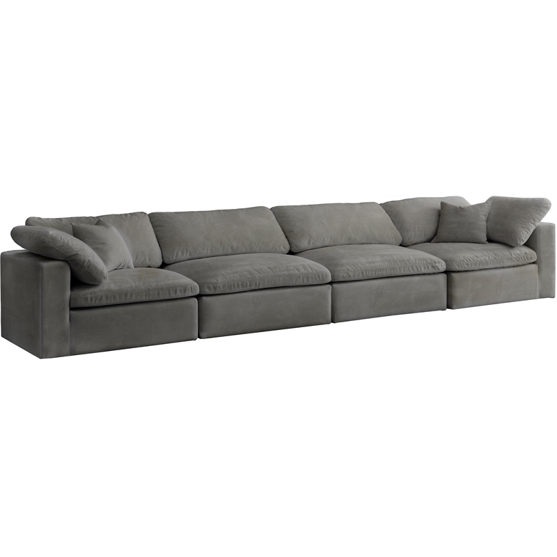 Meridian Furniture Cozy Gray Velvet Modular 4 Piece Sofa