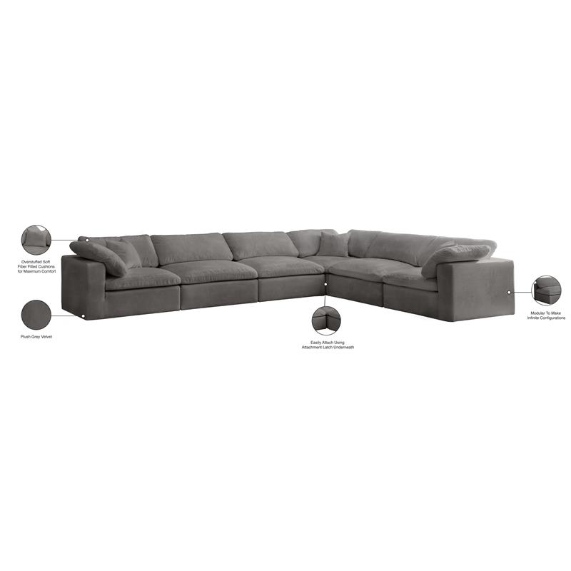 Meridian Furniture Cozy Gray Velvet Modular Sectional