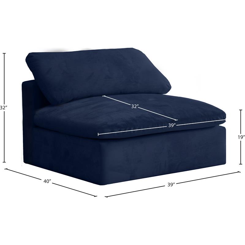 Meridian Furniture Cozy Navy Velvet Modular Armless Chair