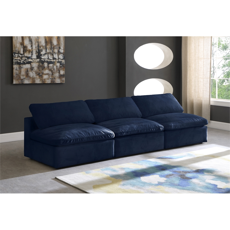 Meridian Furniture Cozy Navy Velvet Modular 3 Piece Armless Sofa
