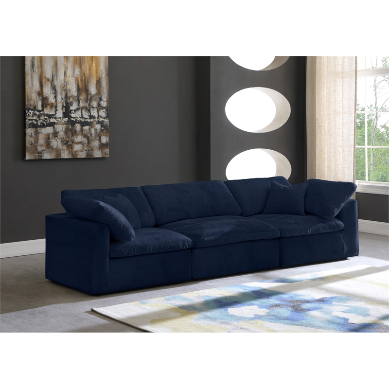 Meridian Furniture Cozy Navy Velvet Modular 3 Piece Sofa