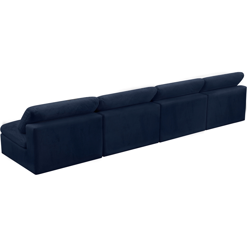 Meridian Furniture Cozy Navy Velvet Modular 4 Piece Armless Sofa