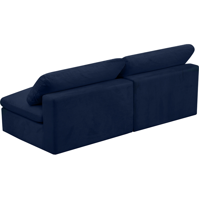 Meridian Furniture Cozy Navy Velvet Modular 2 Piece Armless Loveseat