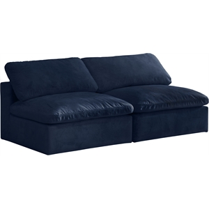 Meridian Furniture Cozy Navy Velvet Modular 2 Piece Armless Loveseat