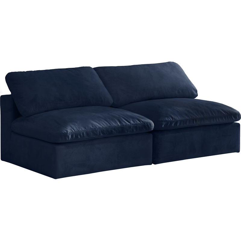 Meridian Furniture Cozy Navy Velvet Modular 2 Piece Armless Loveseat