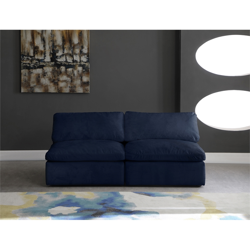 Meridian Furniture Cozy Navy Velvet Modular 2 Piece Armless Loveseat