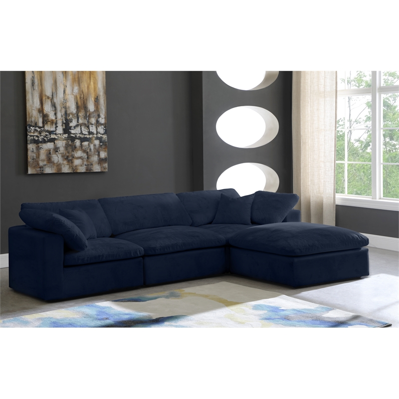 Meridian Furniture Cozy Navy Velvet Overstuffed Modular Sectional