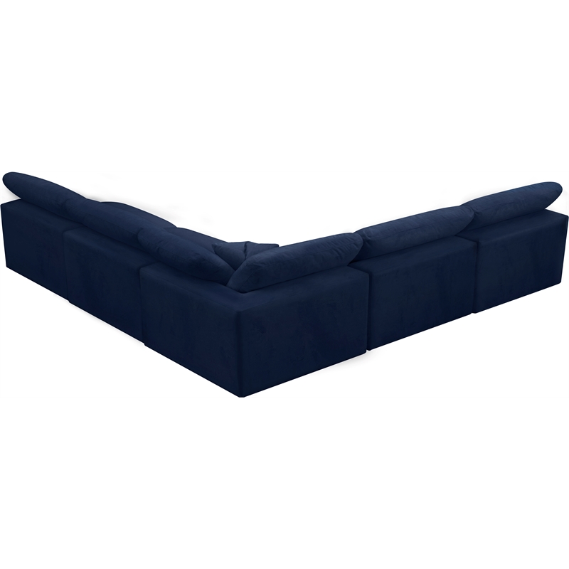 Meridian Furniture Cozy Navy Velvet Overstuffed Modular Sectional