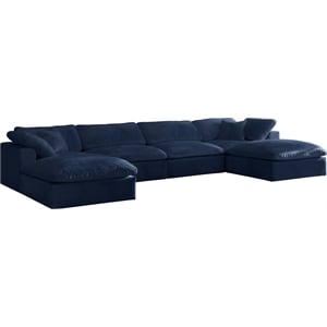 Meridian Furniture Cozy Navy Velvet Overstuffed Modular Sectional