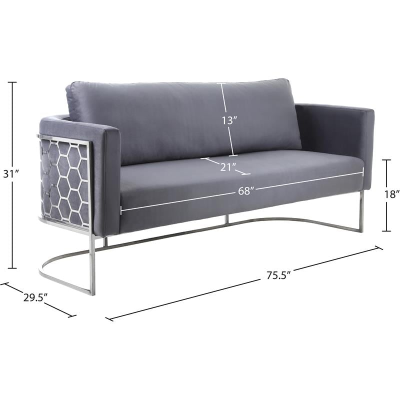 Meridian Furniture Casa Gray Velvet Upholstereded Sofa