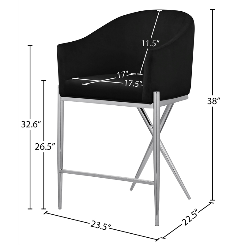 Meridian Furniture Xavier Black Velvet Counter Stool with Chrome Metal Legs