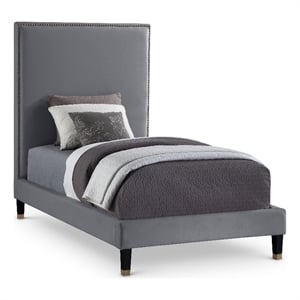 Meridian Furniture Harlie Gray Velvet Twin Bed