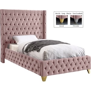 Meridian Furniture Savan Pink Velvet Twin Bed
