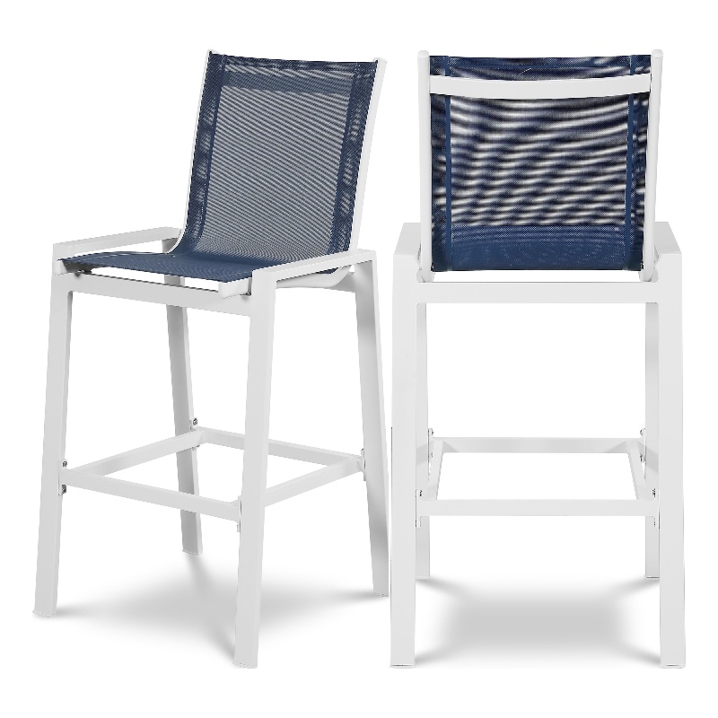 Meridian Furniture Nizuc Navy Outdoor Patio Mesh Barstool (Set of 2)