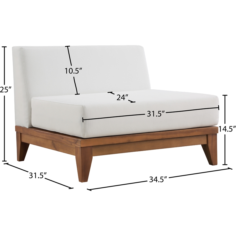 Meridian Furniture Rio Off White Water Resisting Armless Chair