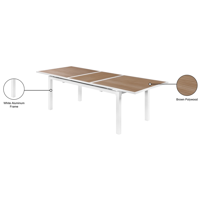 Meridian Furniture Nizuc Brown Wood Outdoor Patio Extendable Dining Table