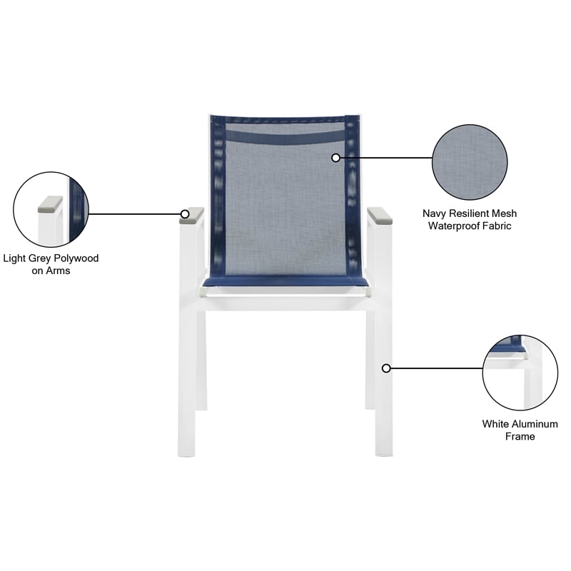 Meridian Furniture Nizuc Navy Outdoor Patio Dining Arm Chair (Set of 2)