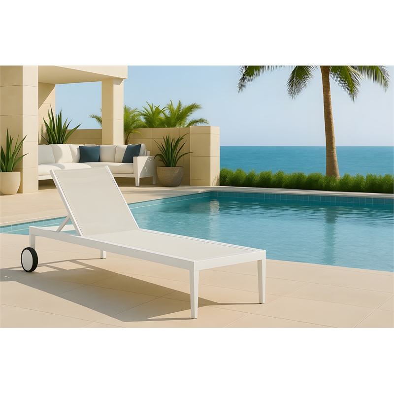 Meridian Furniture Nizuc Off White Outdoor Patio Mesh Chaise Lounge Chair