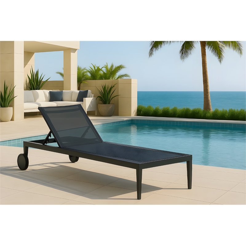 Meridian Furniture Nizuc Black Outdoor Patio Mesh Chaise Lounge Chair